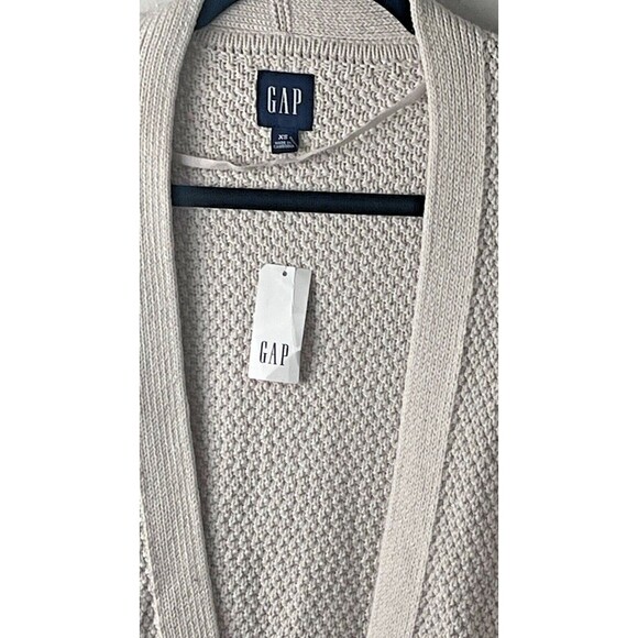 GAP Cardigan Sweater Cream Chunky Cable Knit Open Front Cotton Blend XS - Picture 3 of 6